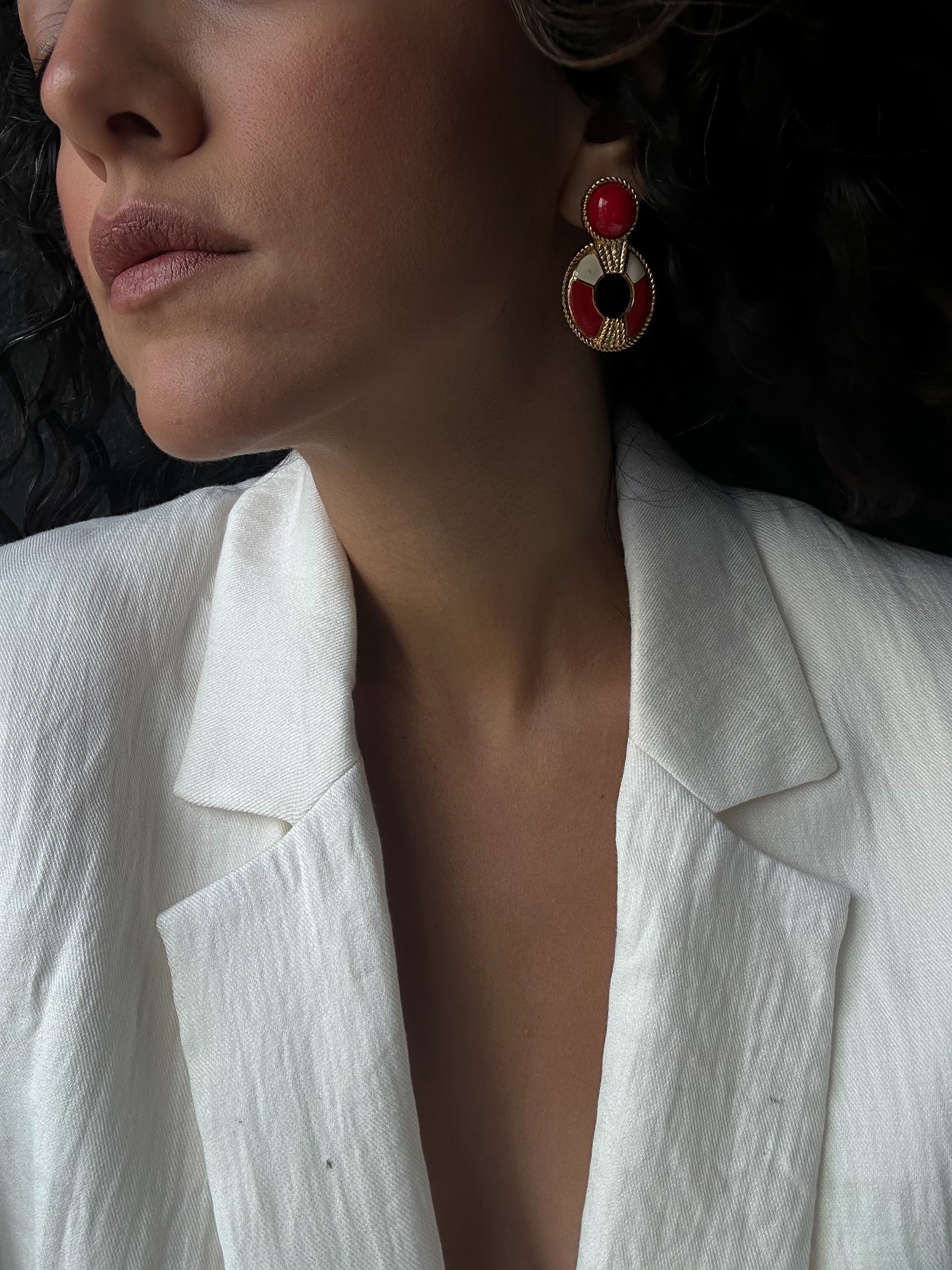 Scarlet Sailor Hoop Earrings|Vintage Baazaar 