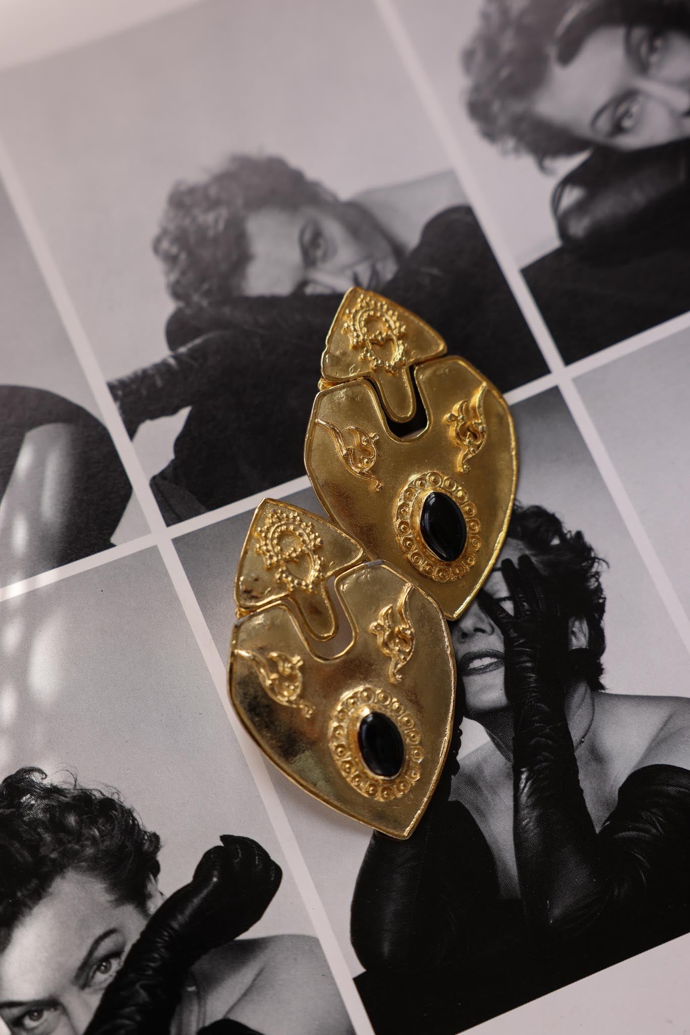 Gilded Noir Shield Earrings|Vintage Baazaar 
