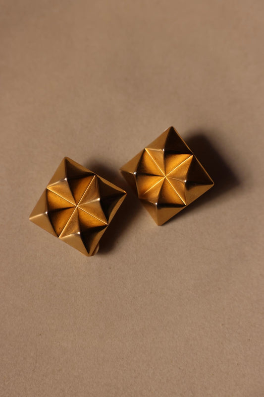 FO Inc Matte Gold Faceted Geometric Clip-On Earrings