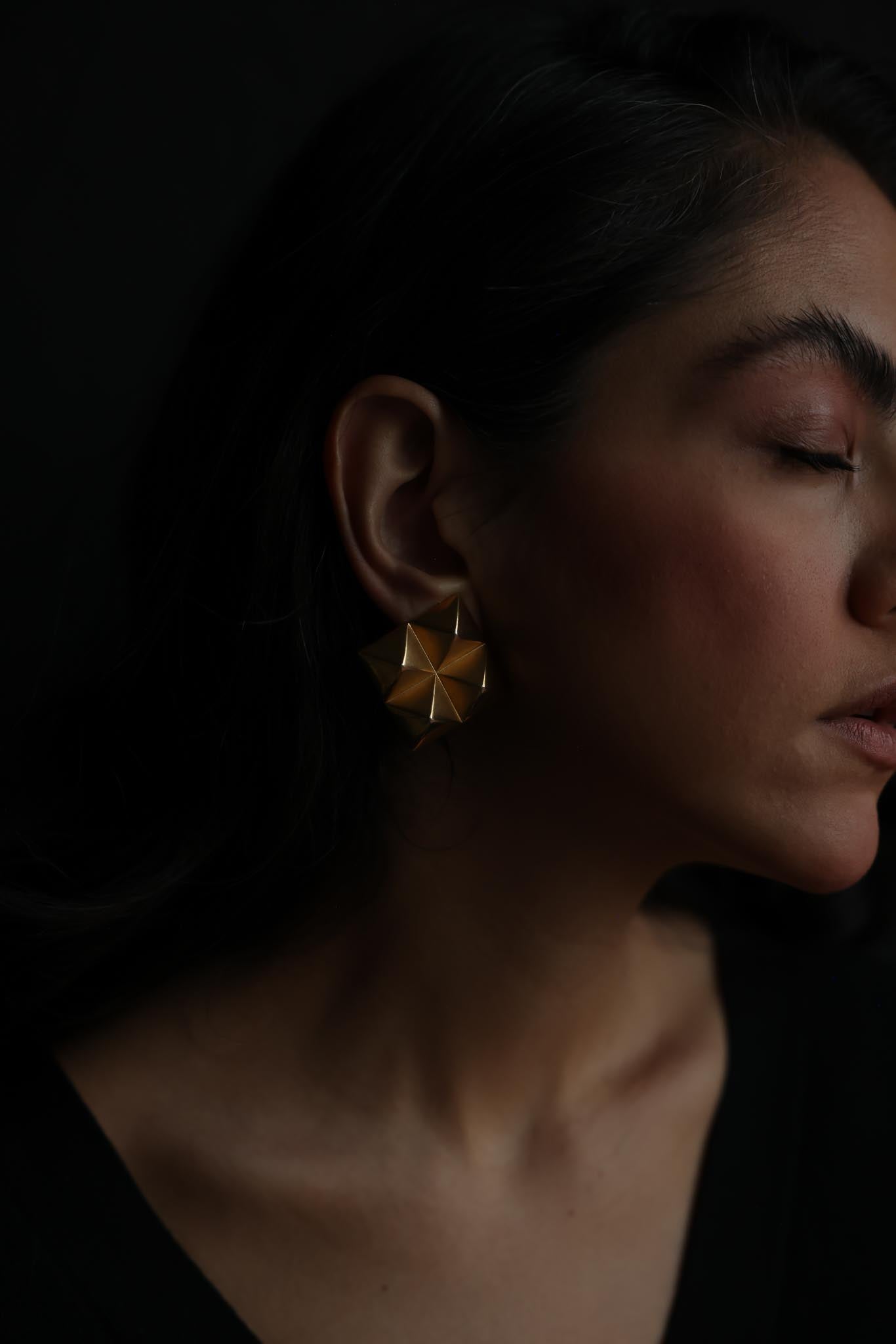 FO Inc Matte Gold Faceted Geometric Clip-On Earrings