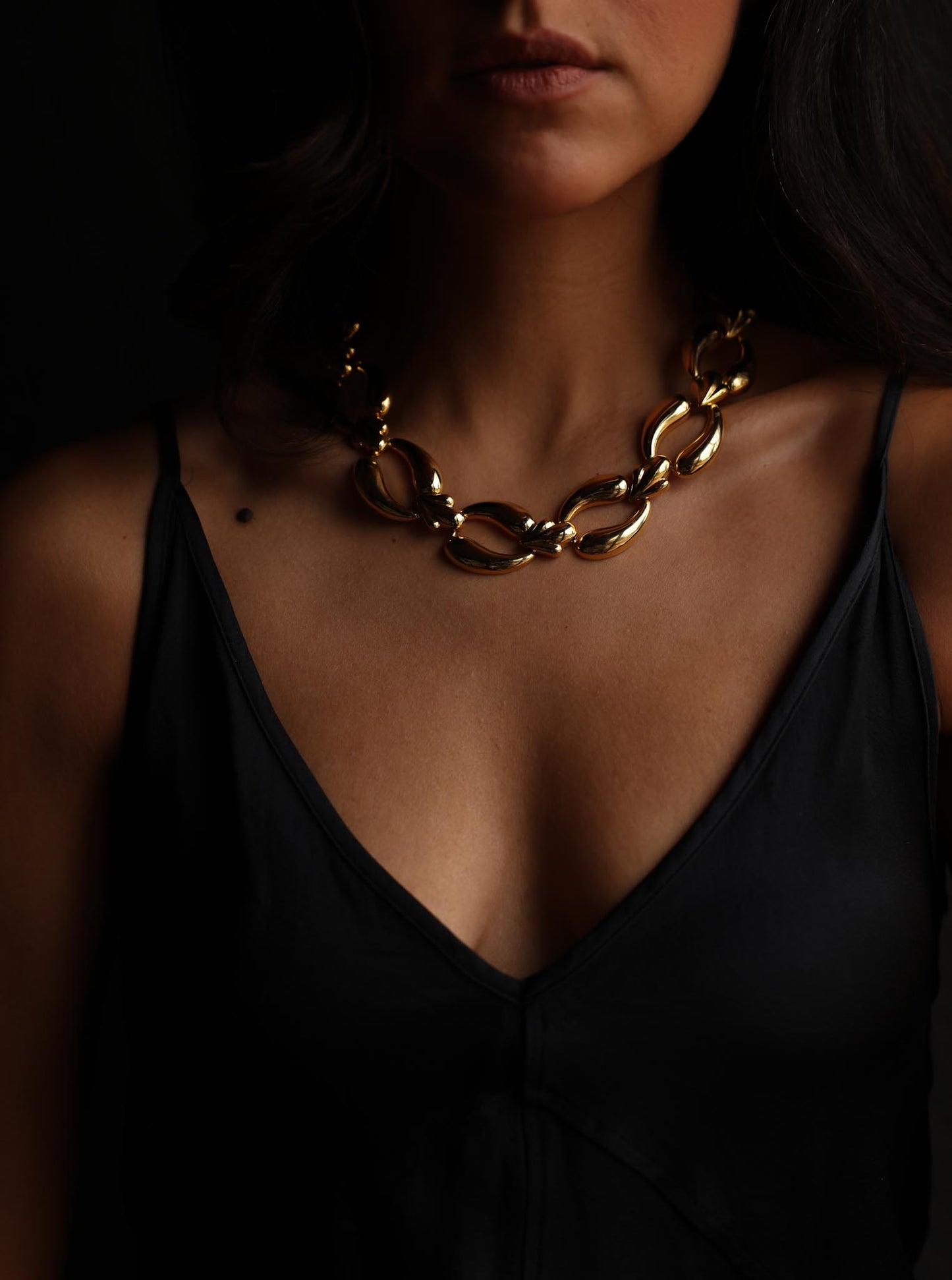 Gold Toned Sculptural Link Necklace