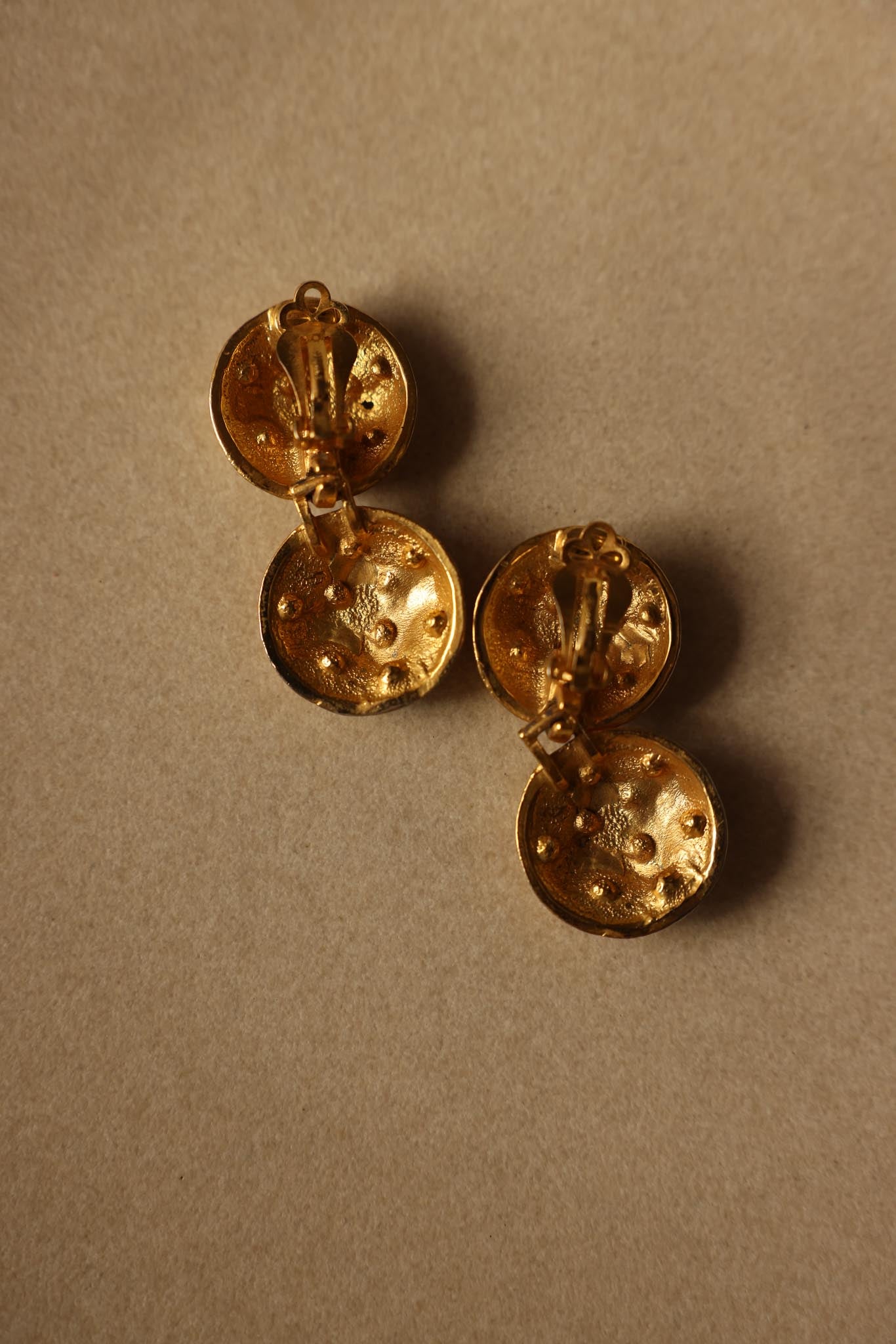 Brushed Gold Clip-On Earrings with Multicolor Cabochons|Vintage Baazaar 