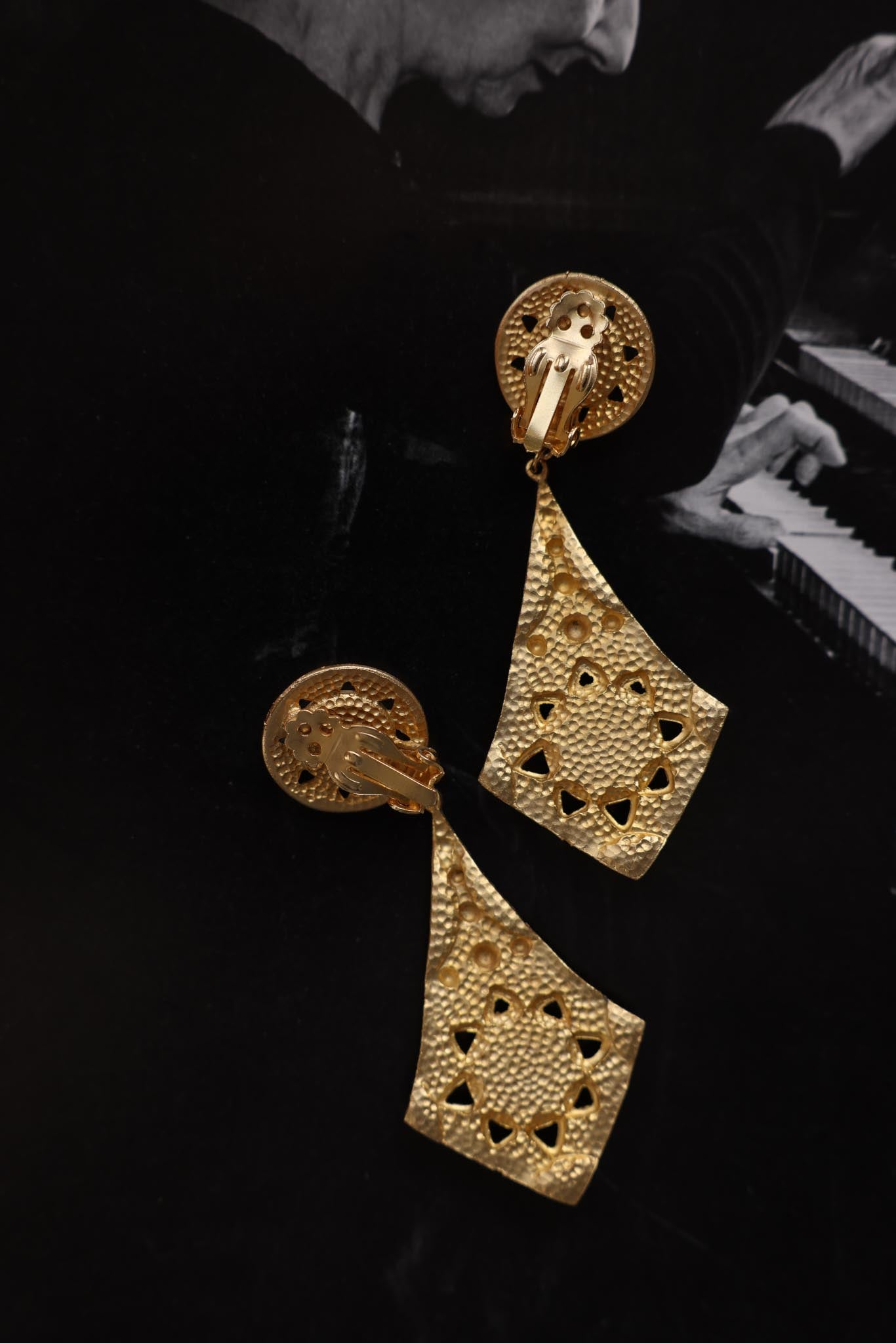 Matte Gold Statement Earrings with Turquoise Accents|Vintage Baazaar 