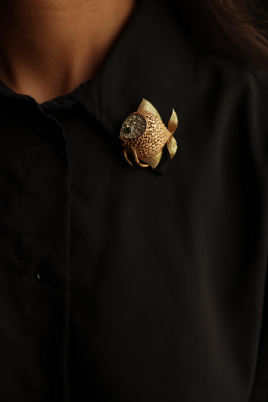 JJ Gold-Tone Fish Brooch|Vintage Baazaar 