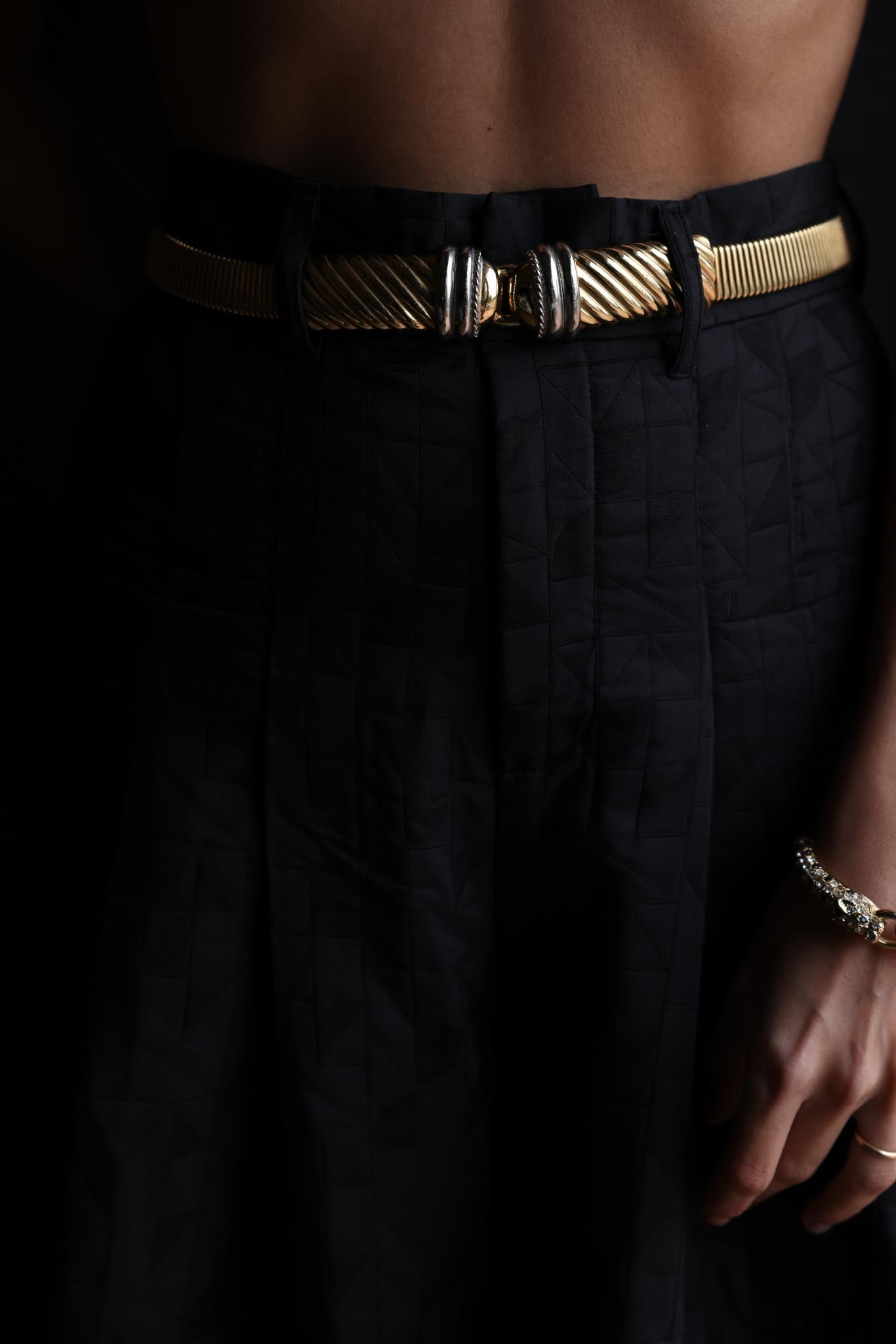 Gold-Tone Stretch Belt with Two-Tone Buckle|Vintage Baazaar 