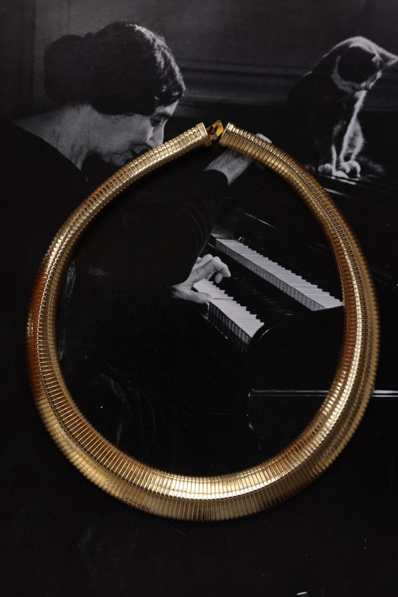 Gold Toned Tubular Collar Necklace|Vintage Baazaar 