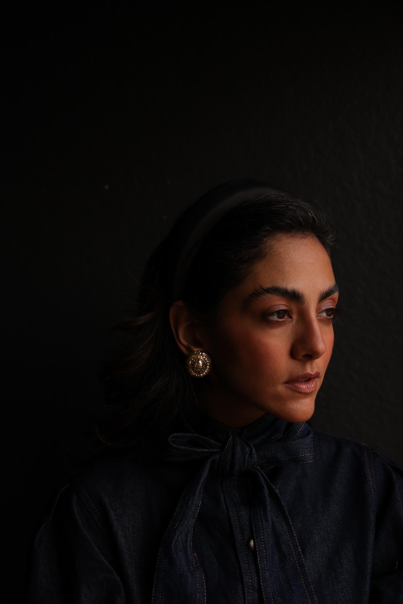 Ornate Gold Toned Earrings with Rhinestones|Vintage Baazaar 