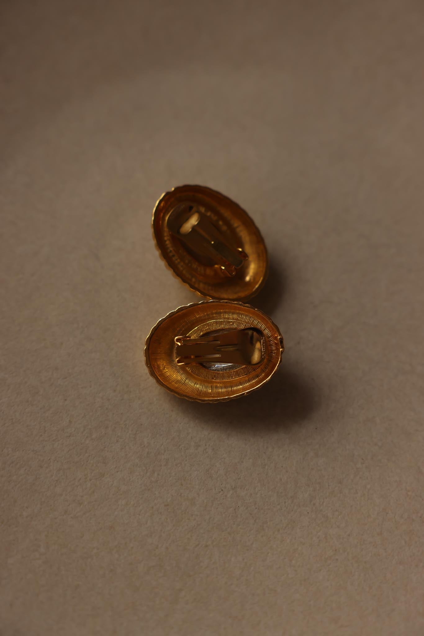 Gold-Tone Faux Pearl & Rhinestone Oval Clip-On Earrings (1980s)