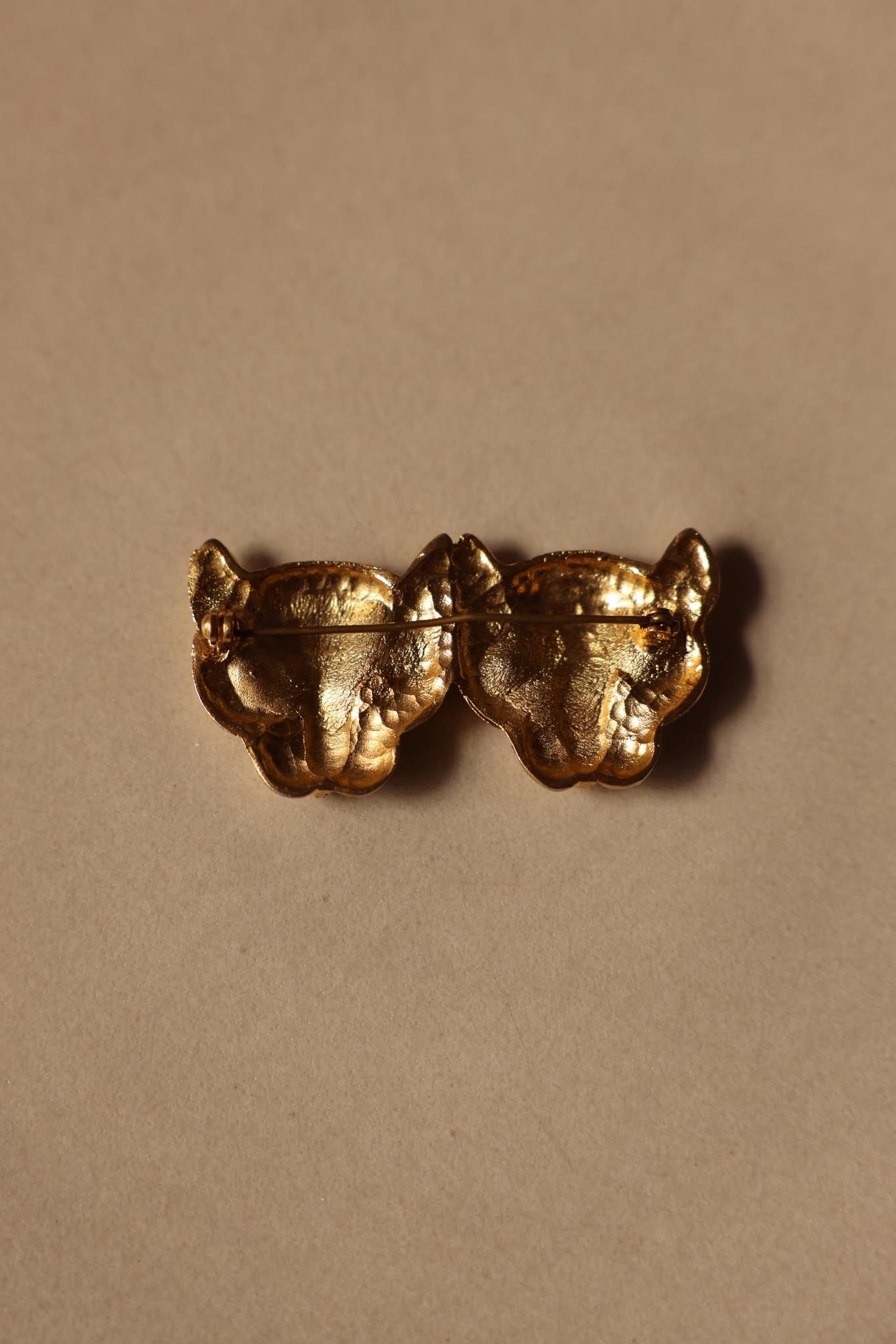 Double Lion Head Gold-Tone Brooch