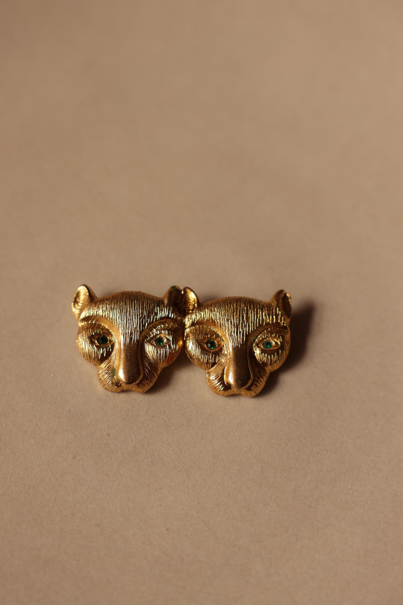 Double Lion Head Gold-Tone Brooch