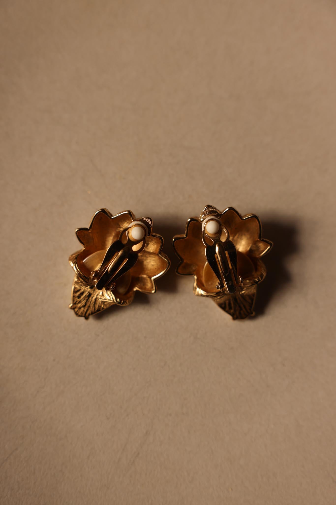 Gold-Tone Floral Clip-On Earrings with Teardrop Faux Pearls
