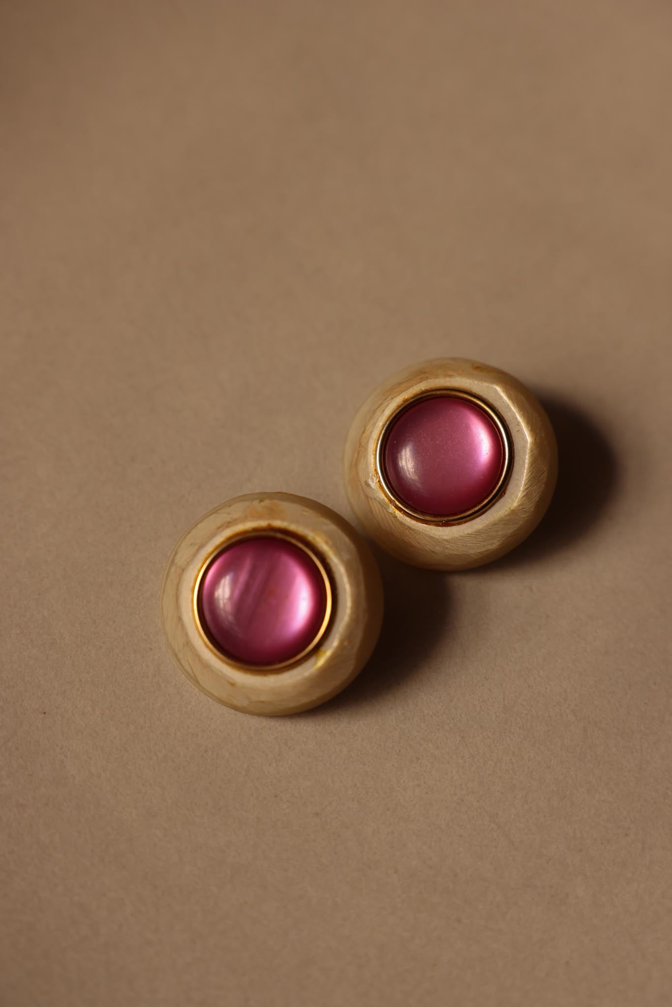 Ivory & Raspberry Cabochon Clip-On Earrings