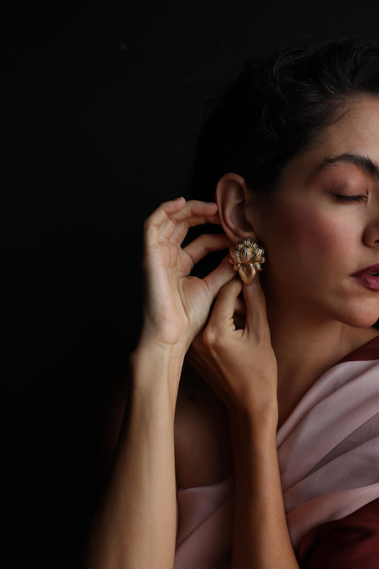 Gold-Tone Floral Clip-On Earrings with Teardrop Faux Pearls