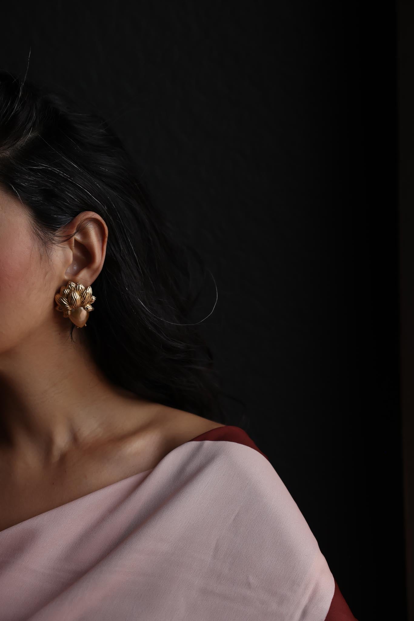 Gold-Tone Floral Clip-On Earrings with Teardrop Faux Pearls