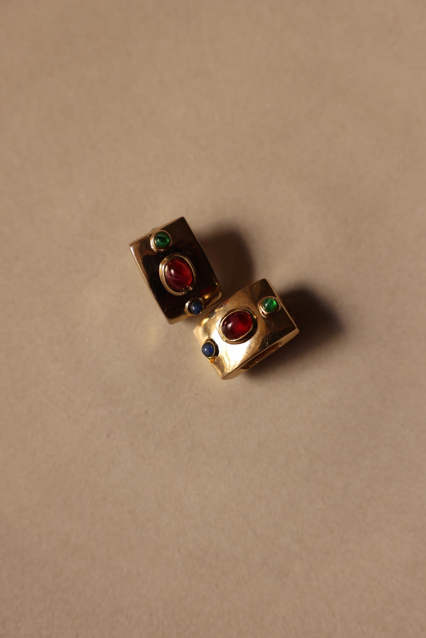 Gold-Tone Multicolor Cabochon Clip-On Earrings