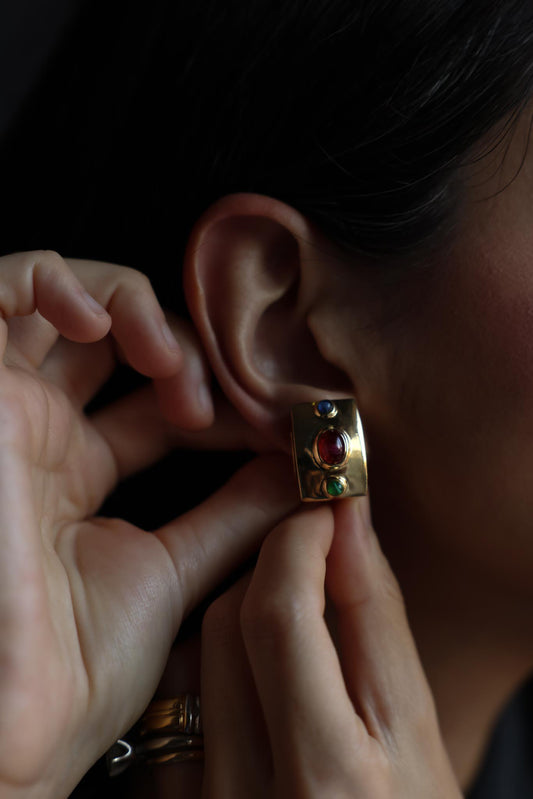 Gold-Tone Multicolor Cabochon Clip-On Earrings