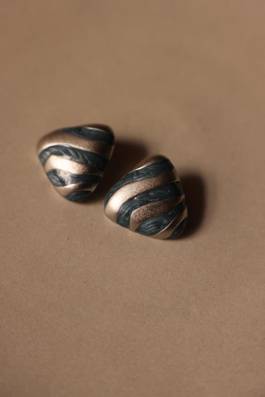 Silver-Tone Blue Swirl Clip-On Earrings (1980s)