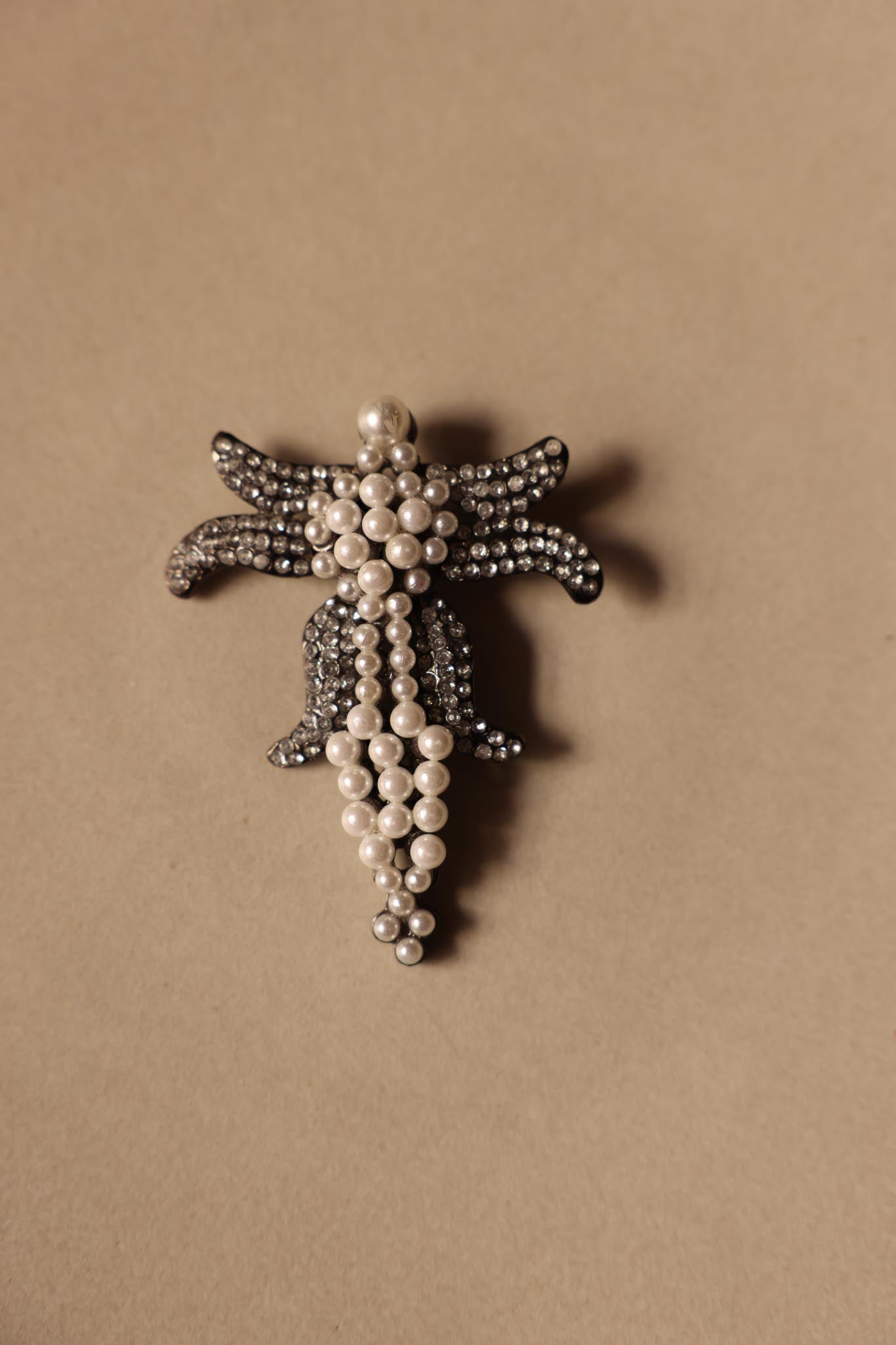 Silver-Tone Angel Faux Pearl & Rhinestone Brooch