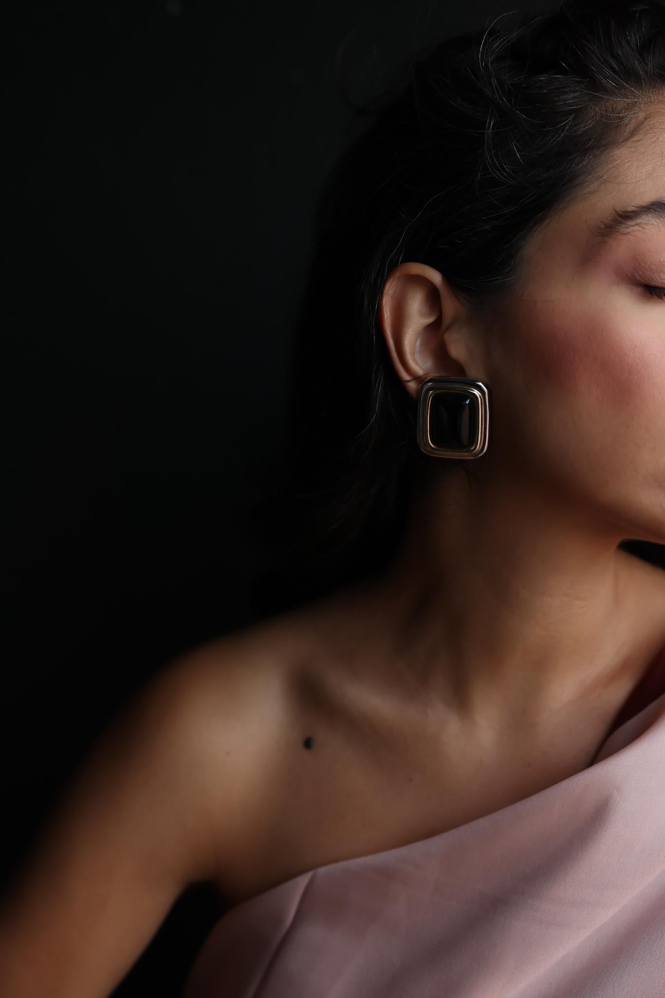 Midnight Frame Clip-On Earrings, 1980s