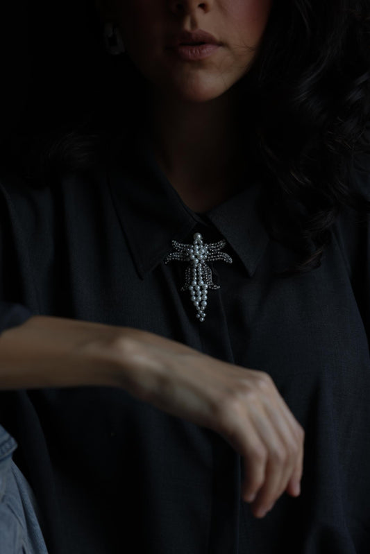 Silver-Tone Angel Faux Pearl & Rhinestone Brooch