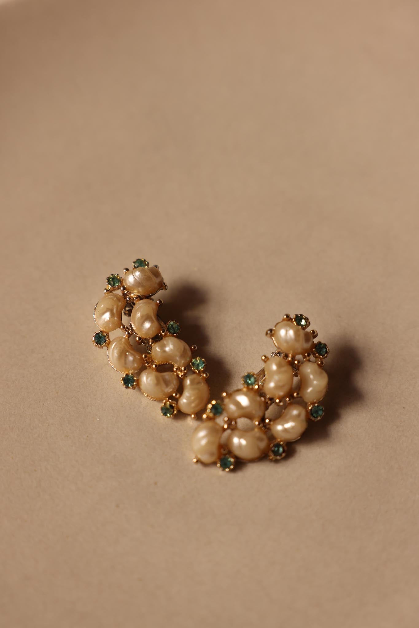 Gold-Tone Pearl & Blue Cluster Clip-On Earrings