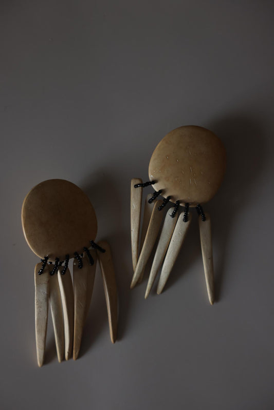 Sculptural Wood Spike Clip-On Earrings