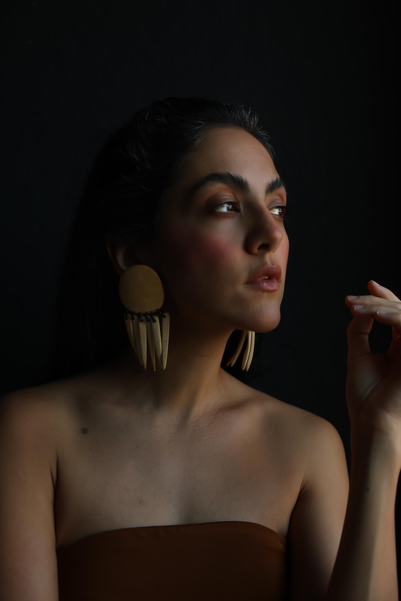 Sculptural Wood Spike Clip-On Earrings