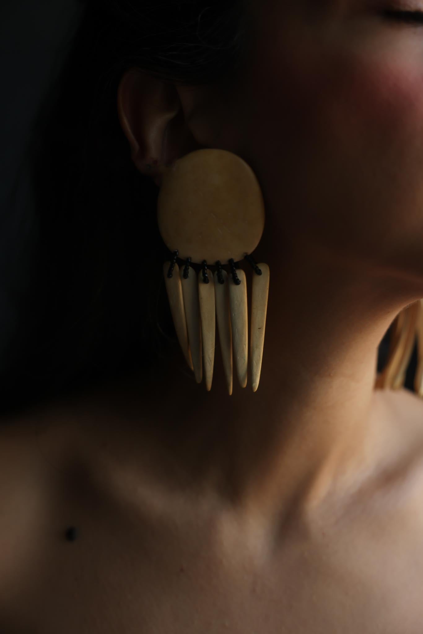 Sculptural Wood Spike Clip-On Earrings