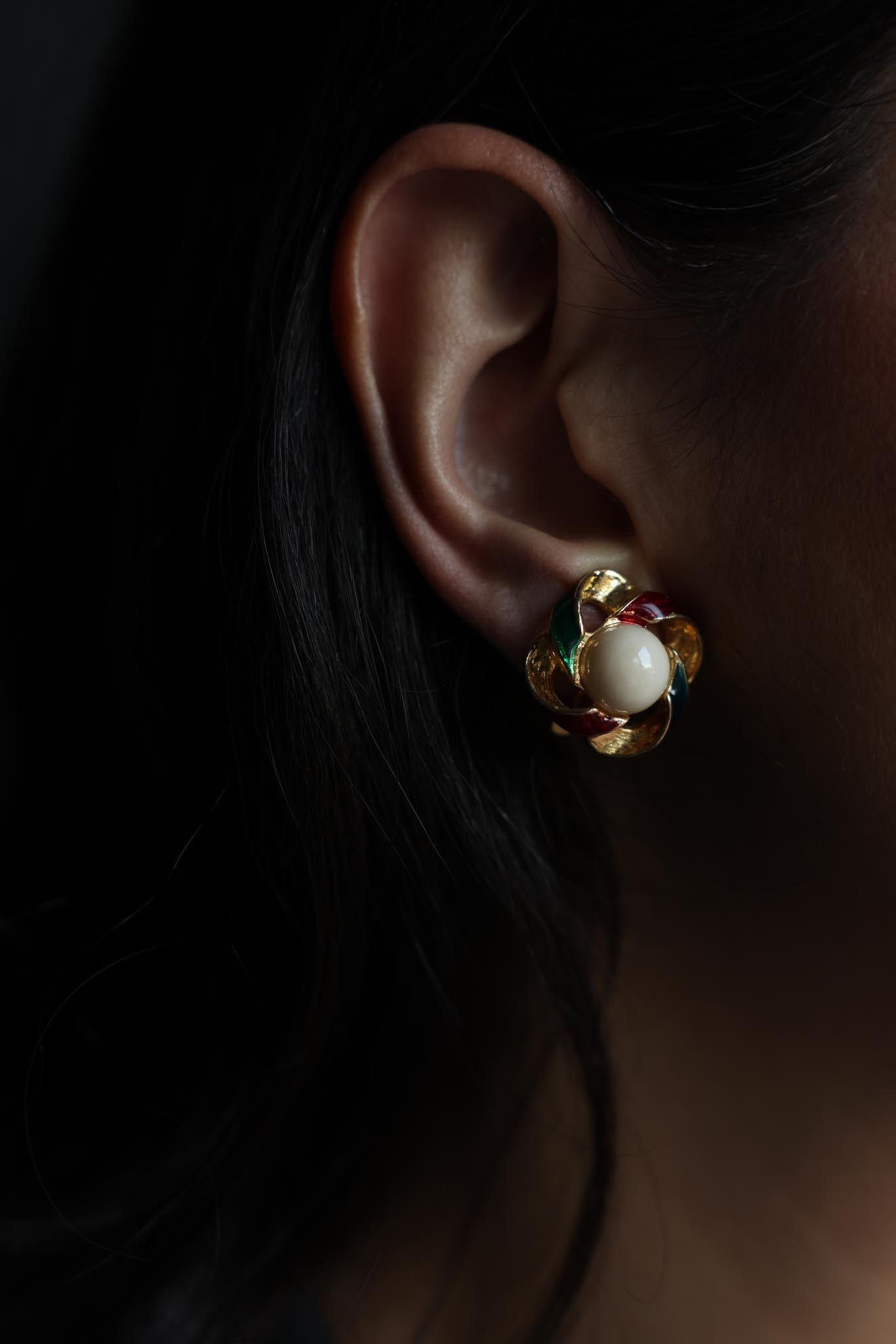 Gold-Tone Enamel Knot Clip-On Earrings