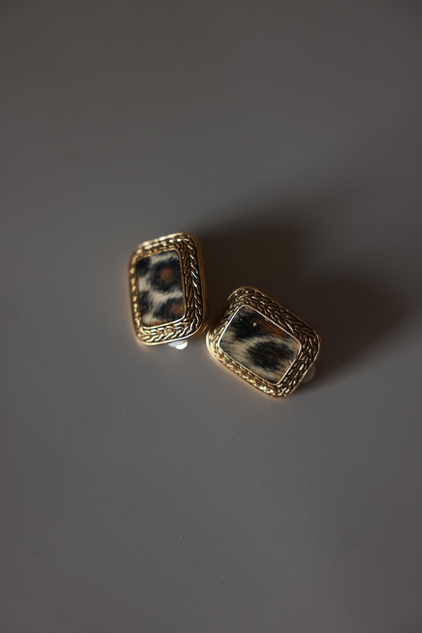 Leopard Faux Fur Rectangle Clip-On Earrings|Vintage Baazaar 