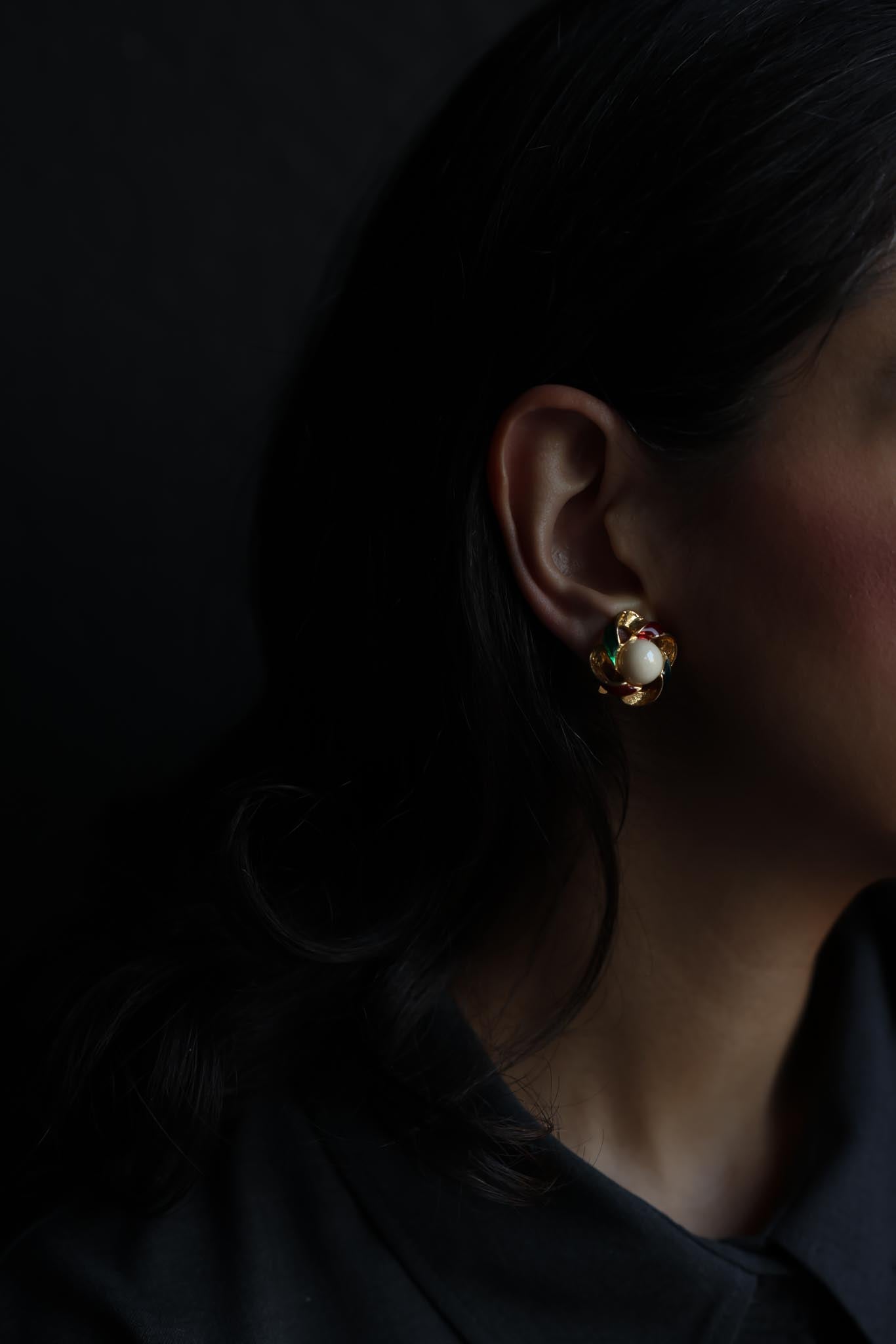 Gold-Tone Enamel Knot Clip-On Earrings