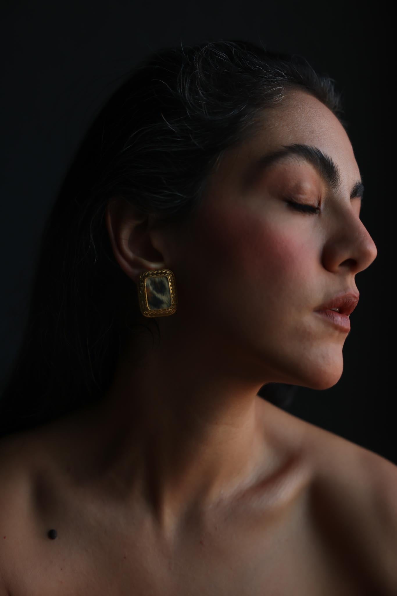 Leopard Faux Fur Rectangle Clip-On Earrings|Vintage Baazaar 