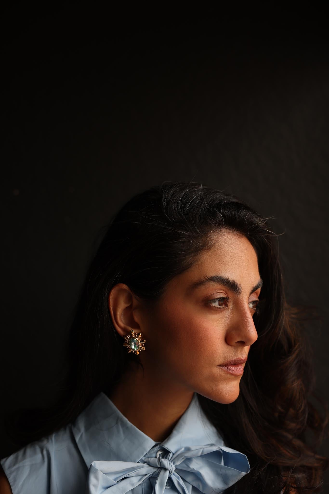 Gold Tone Sunburst Earrings with Iridescent Crystal|Vintage Baazaar 