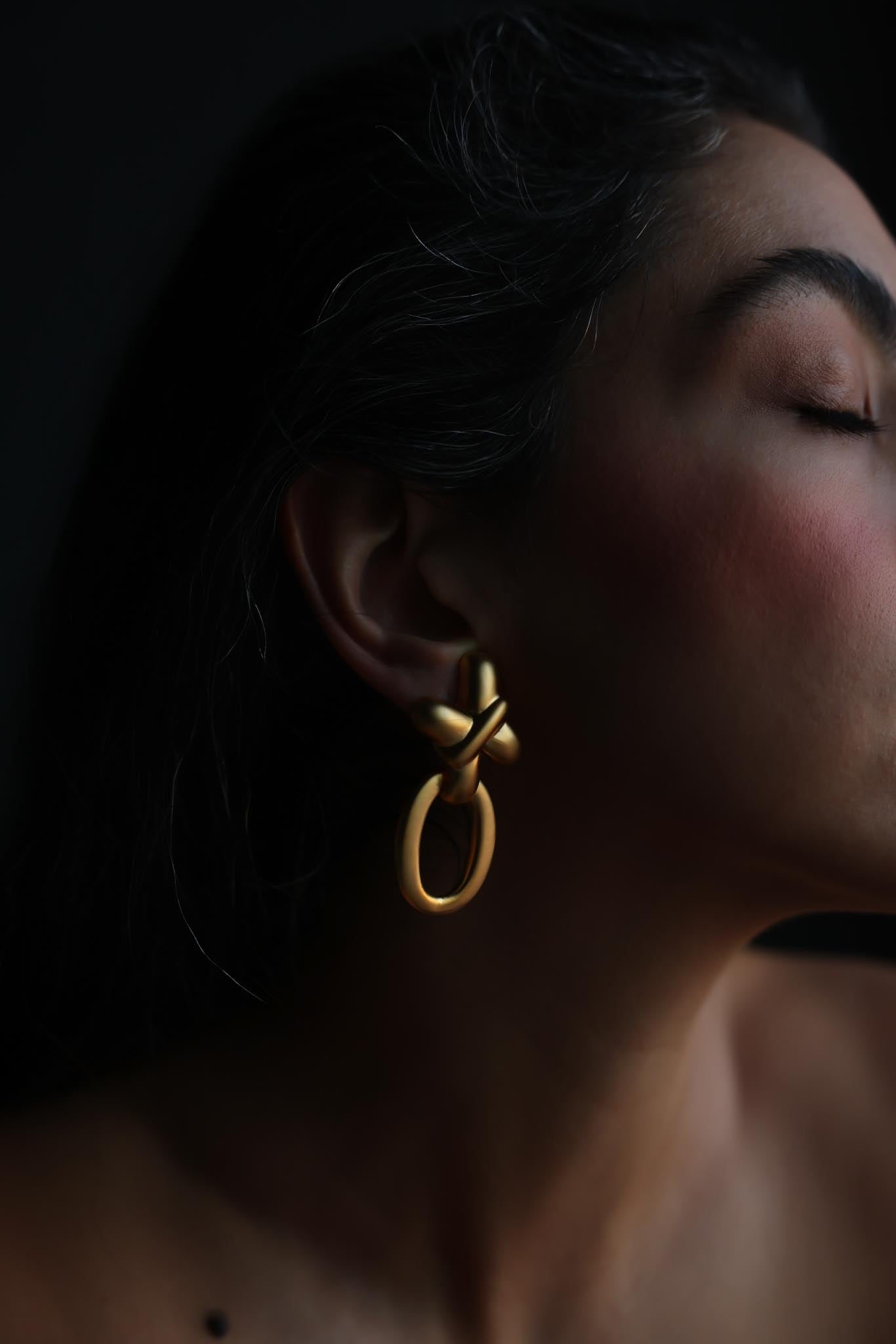 Matte Gold Knot Hoop Clip-On Earrings