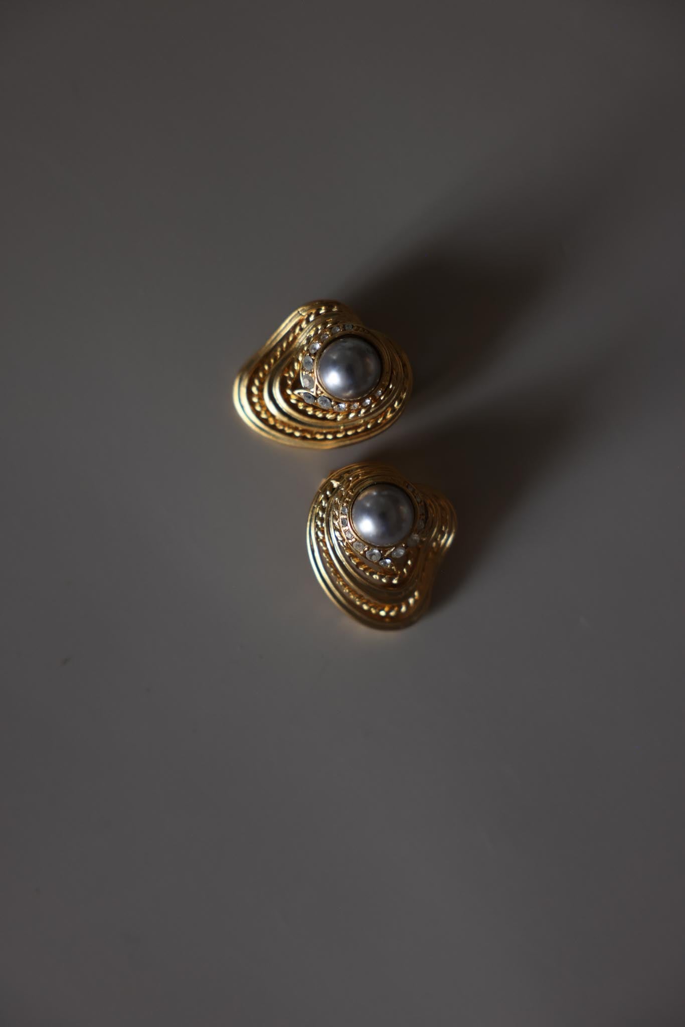 Gray Faux Pearl Heart Clip-On Earrings