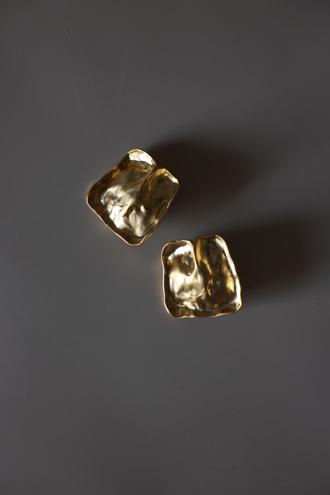 Chunky Matte Gold Sculptural Clip-On Earrings