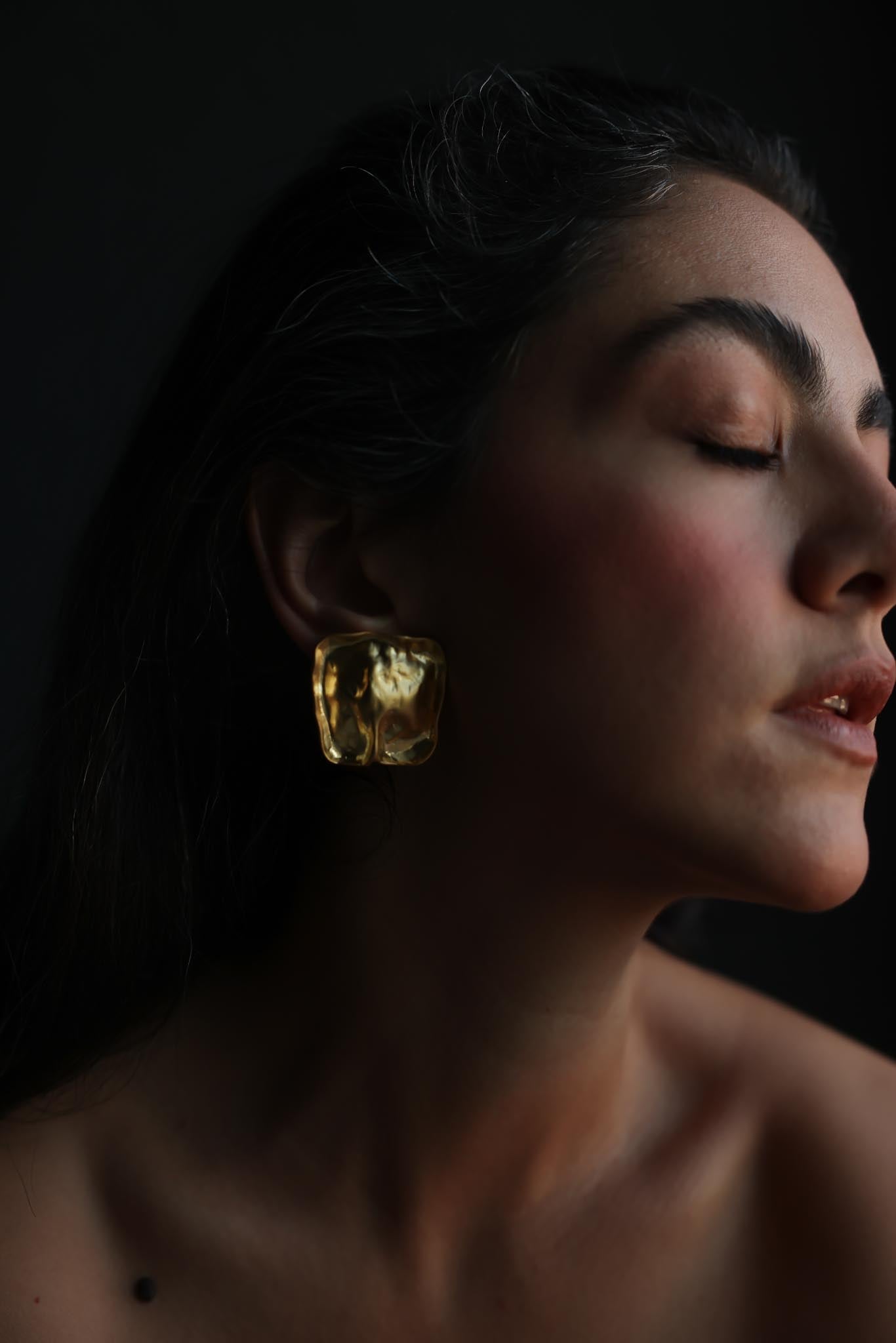 Chunky Matte Gold Sculptural Clip-On Earrings