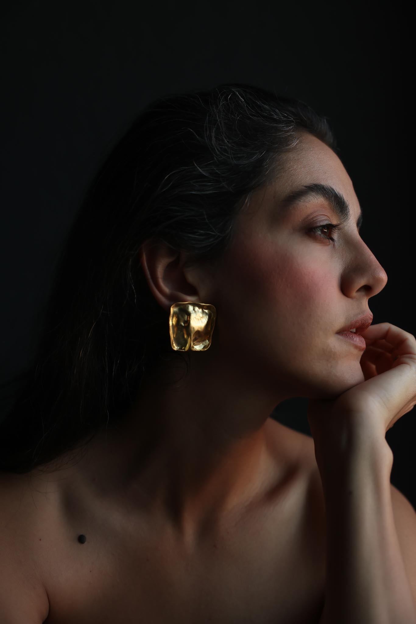 Chunky Matte Gold Sculptural Clip-On Earrings