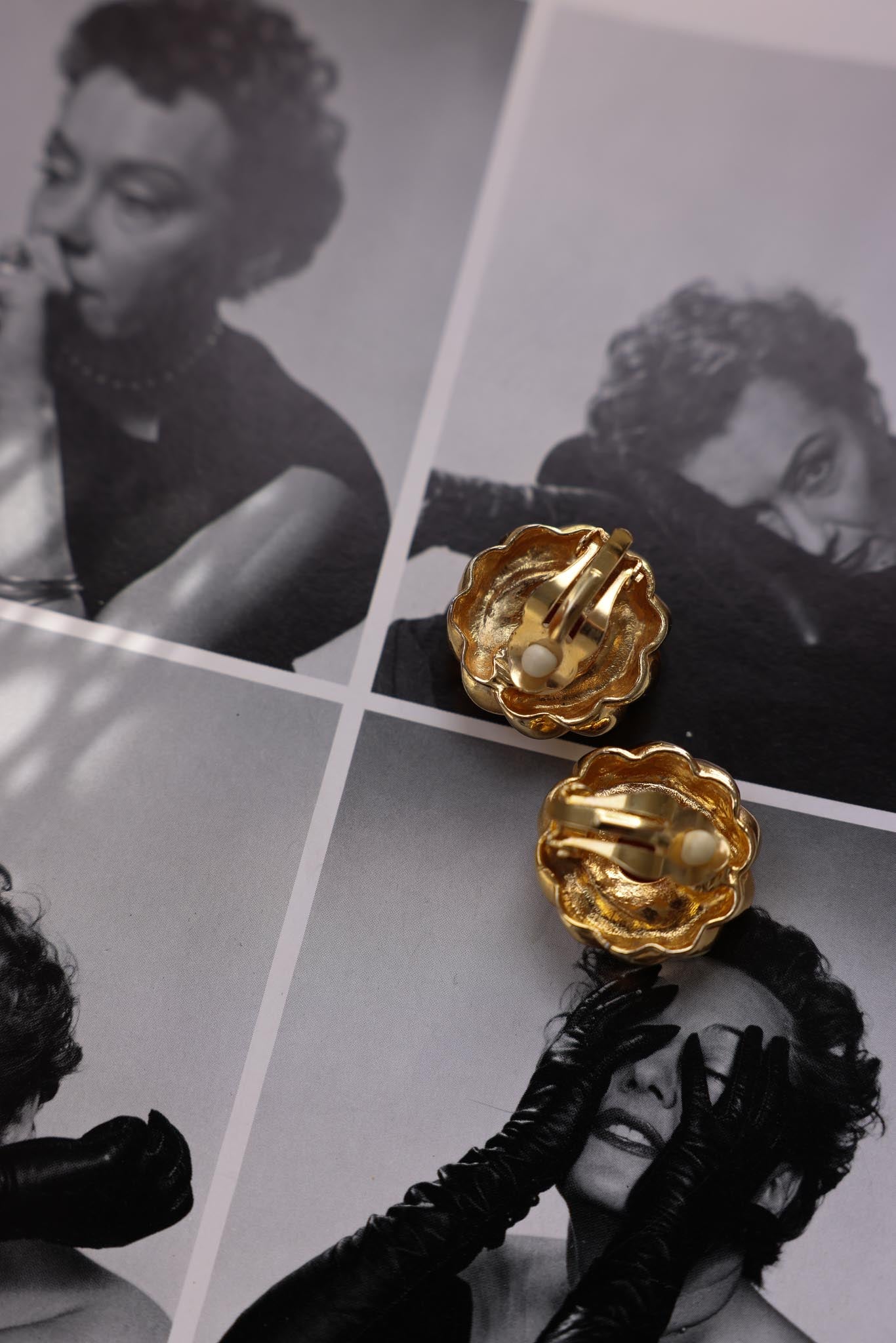 Twisted Gold  Earrings with Brown Cabochons|Vintage Baazaar 