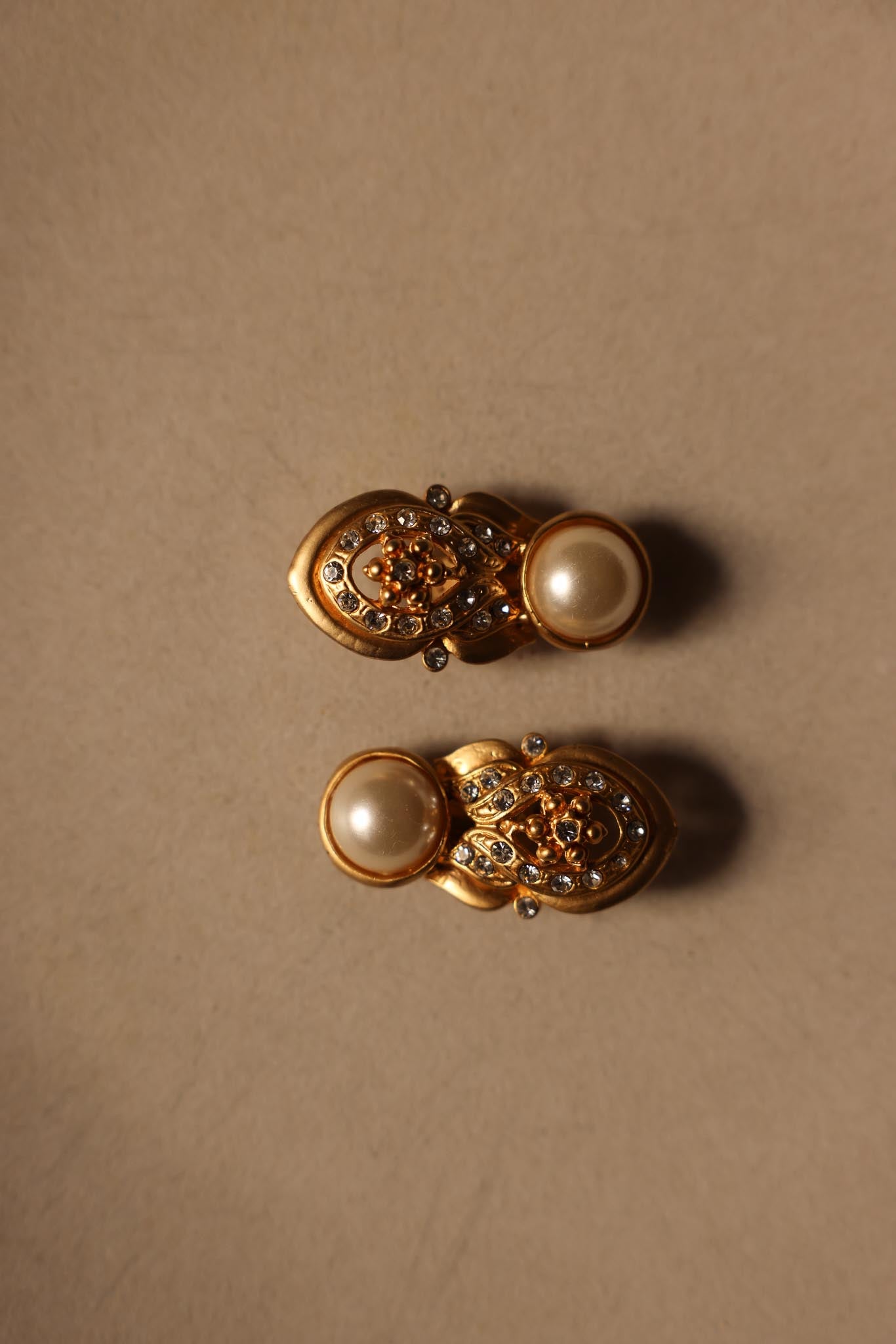 Pearl and Rhinestone Gold-Tone Clip-On Earrings