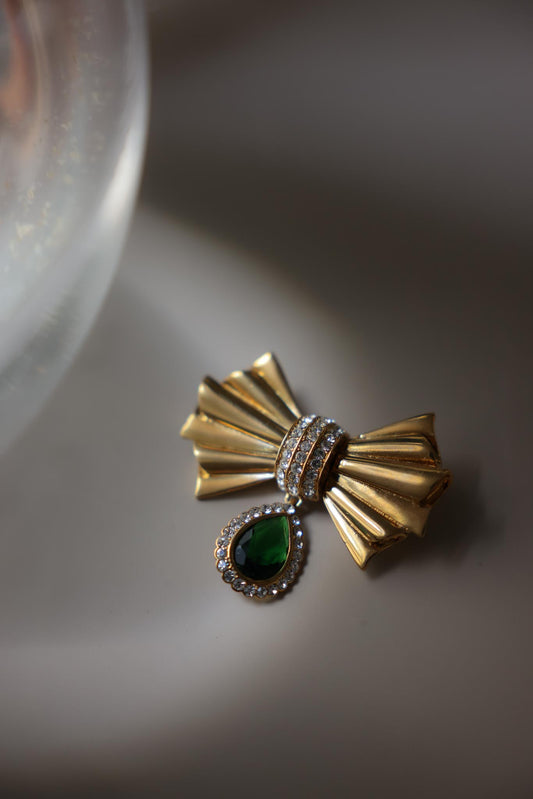 Avon Bow Rhinestone Drop Brooch