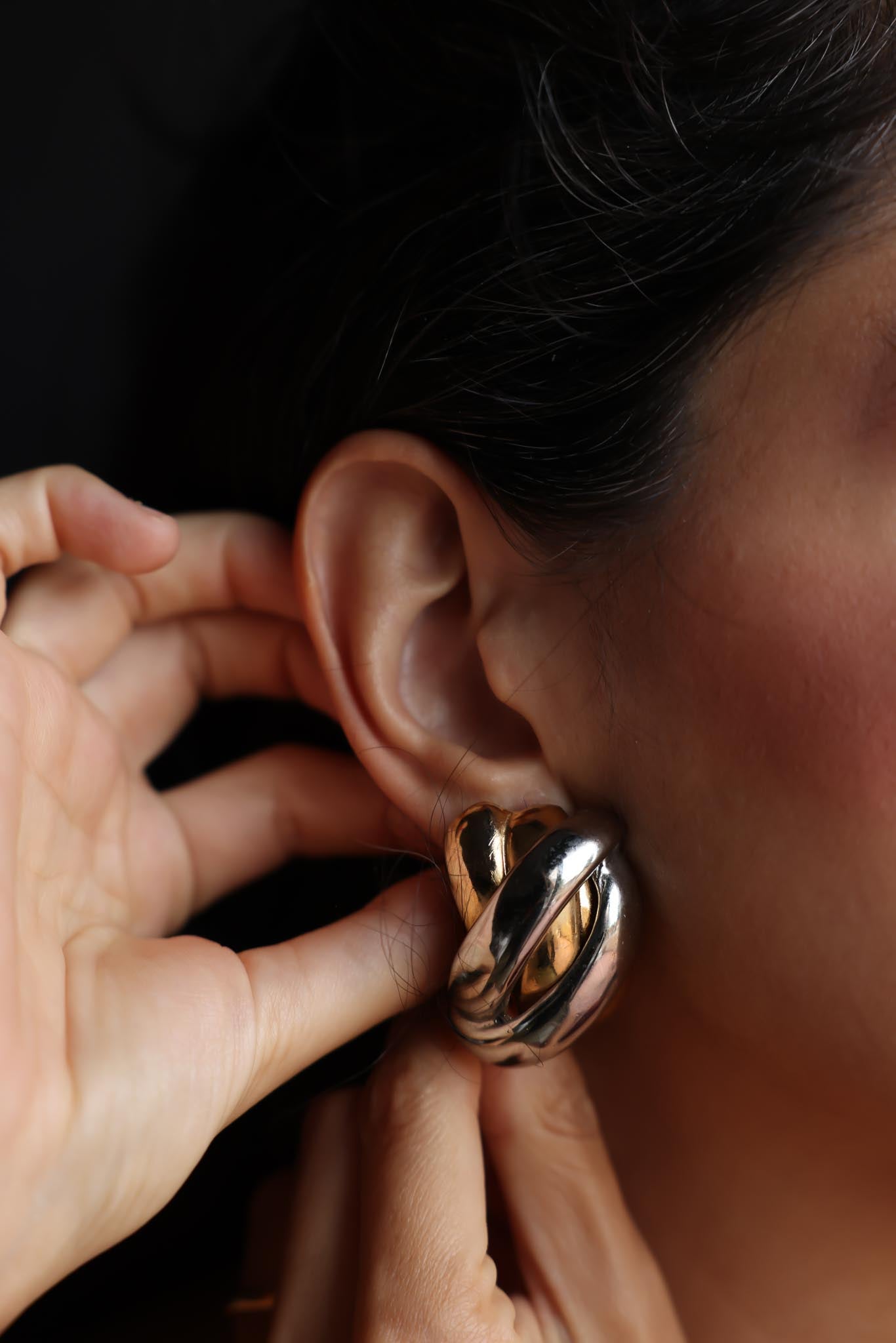 Two-Tone Clip-On Earrings with Bold Knot Design