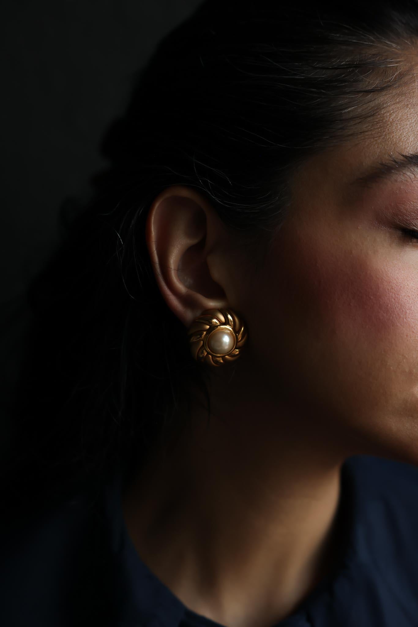 Gold-Tone Swirl Faux Pearl Clip-On Earrings