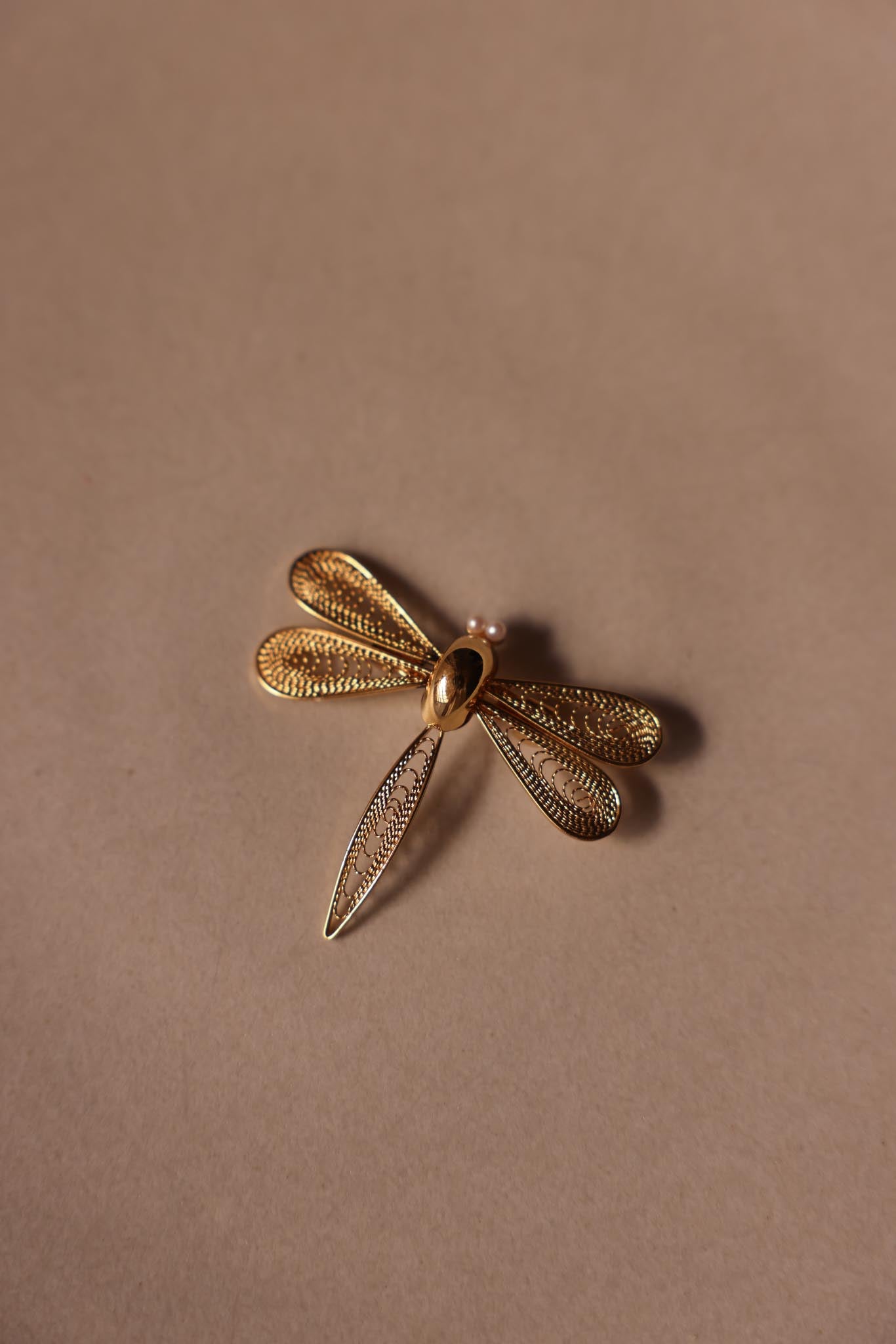 Gold-Tone Dragonfly Faux Pearl Brooch