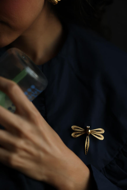 Gold-Tone Dragonfly Faux Pearl Brooch