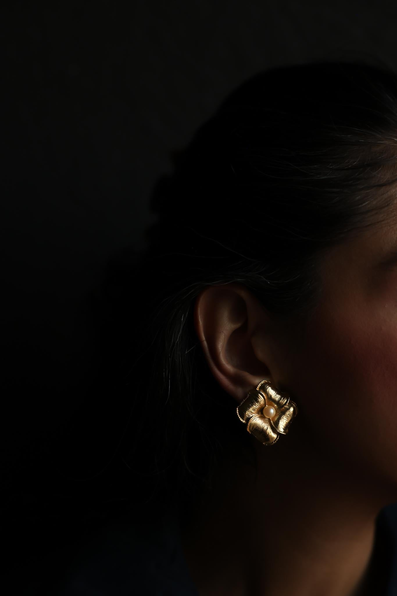 Gold-Tone Floral Faux Pearl Clip-On Earrings
