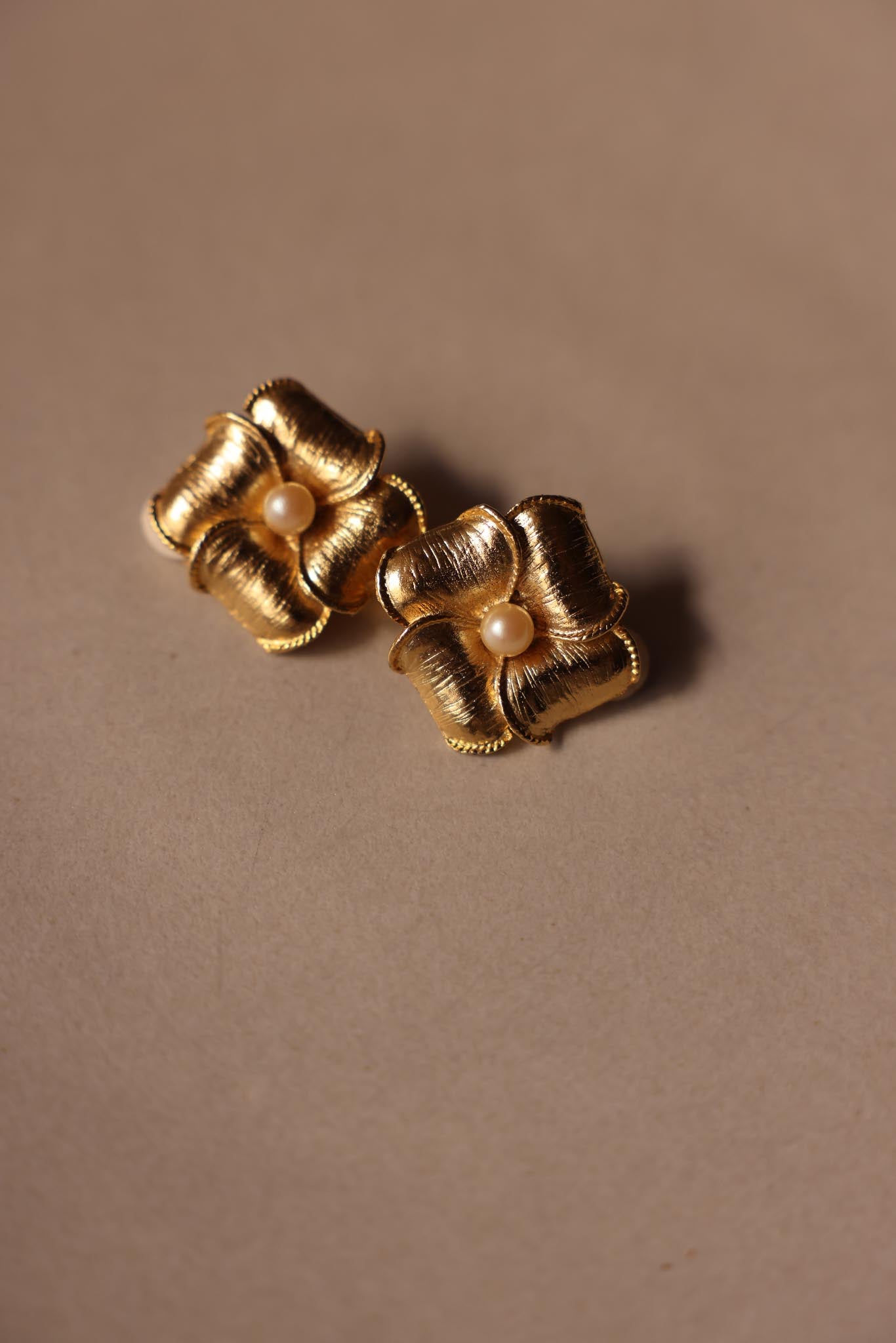 Gold-Tone Floral Faux Pearl Clip-On Earrings
