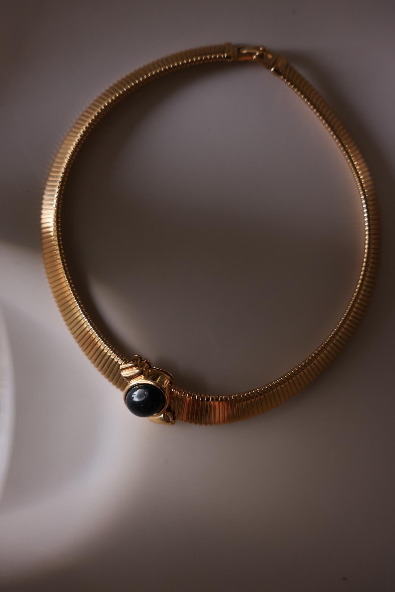 Monet Gold-Tone Omega Collar Necklace with Black Pendant