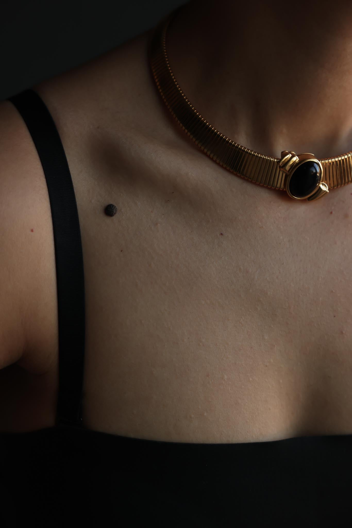 Monet Gold-Tone Omega Collar Necklace with Black Pendant