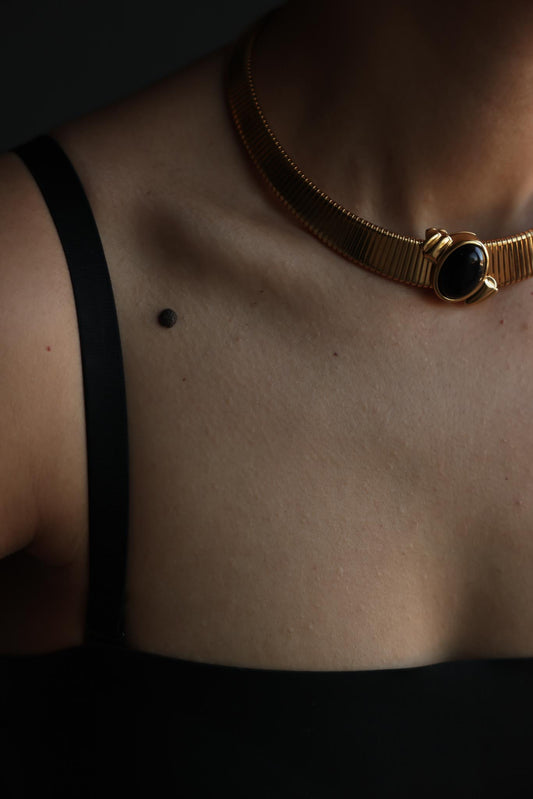Monet Gold-Tone Omega Collar Necklace with Black Pendant